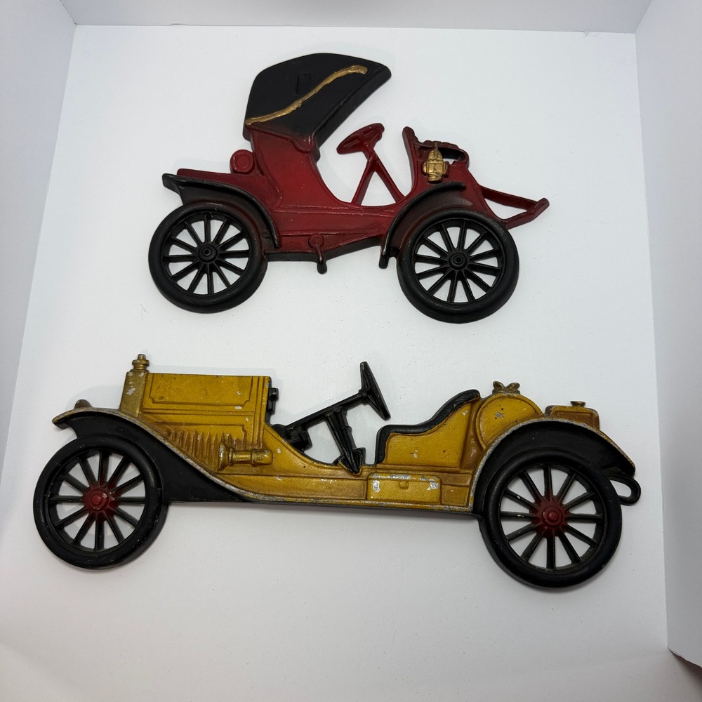 Vintage Midwest Cast Metal Wall Plaques Antique Cars 1910 Stutz 1903 Runabout